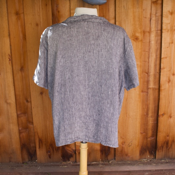 Flax 100% Linen Charcoal Grey Short Sleeve Button Down Blouse - Picture 11 of 14